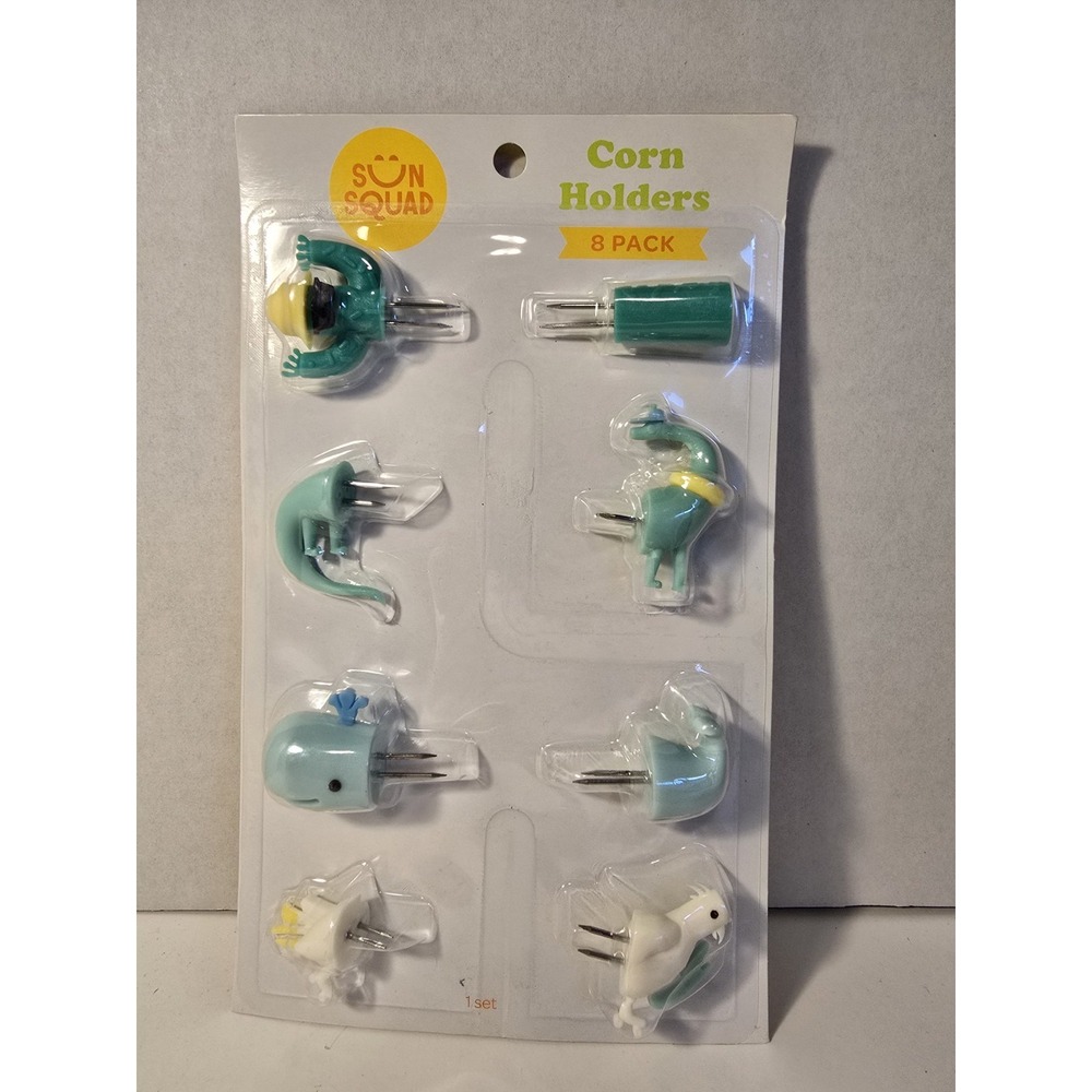 Sun Squad Corn Holders 8 Pack Cactus Dino Whale Parrot  Fun Summer Cobs /0411